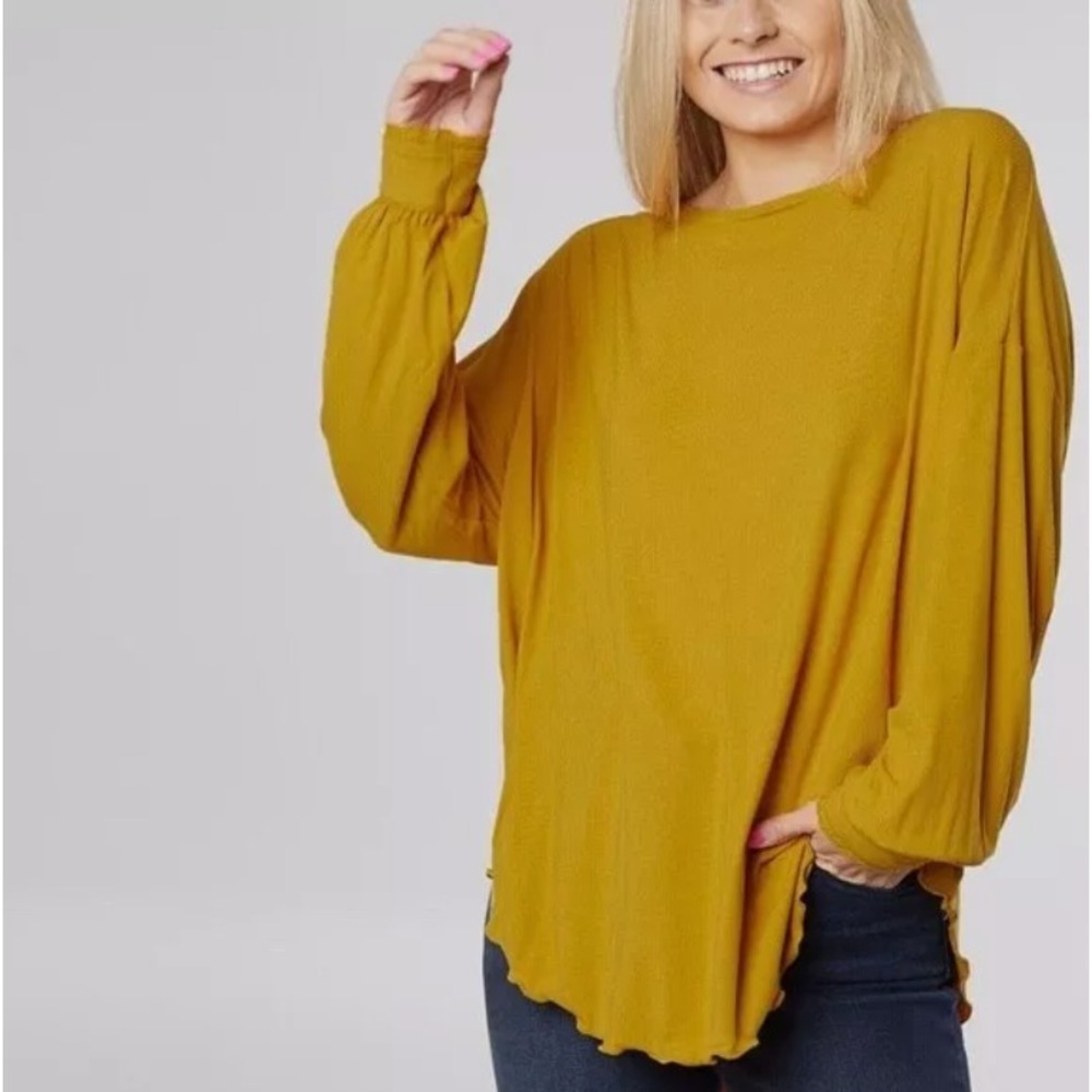 Free People Shimmy Shake Top Size Small Untamed Gold Long‎ Sleeve Open Back